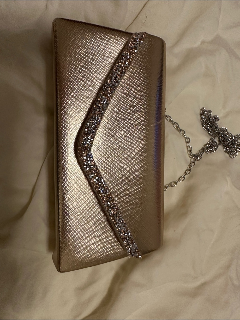 Elegant Rose Gold Evening Clutch with Crystal Trim